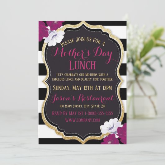 Elegant Moederdag Lunch Invitation Flat Card Kaart (Staand voorkant)