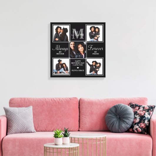 Elegant MOM 5 Photo Collage Monogram Unique Mam Canvas Afdruk (Insitu (Woonkamer))