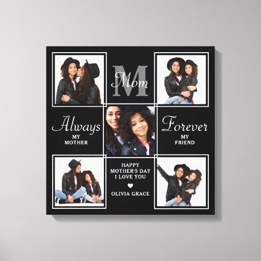 Elegant MOM 5 Photo Collage Monogram Unique Mam Canvas Afdruk (Voorkant)
