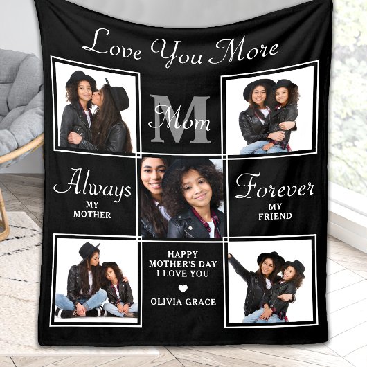 Elegant MOM 5 Photo Collage Monogram Unique Mam Fleece Deken
