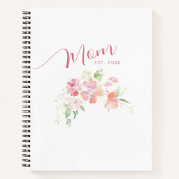Elegant Mom Est Blush Roze Bloemen Waterverf Notitieboek