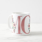 Elegant MOM Roze Waterverf Floral Letter Koffiemok (Voorkant links)