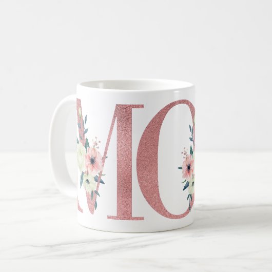 Elegant MOM Roze Waterverf Floral Letter Koffiemok (Voorkant links)