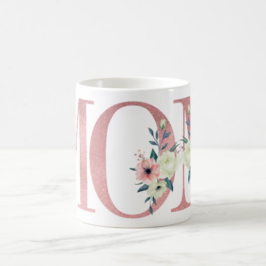 Elegant MOM Roze Waterverf Floral Letter Koffiemok (Center)