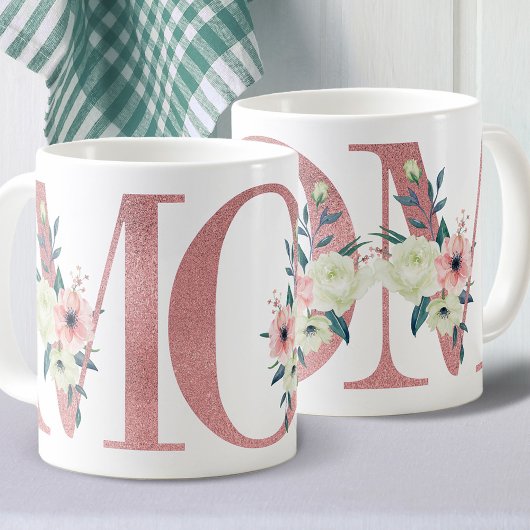 Elegant MOM Roze Waterverf Floral Letter Koffiemok