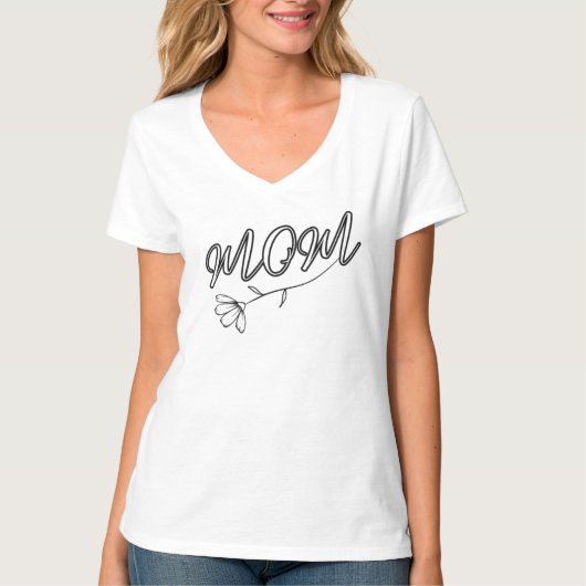 Elegant "MOM"-script met bloemontwerp T-shirt (Voorkant)