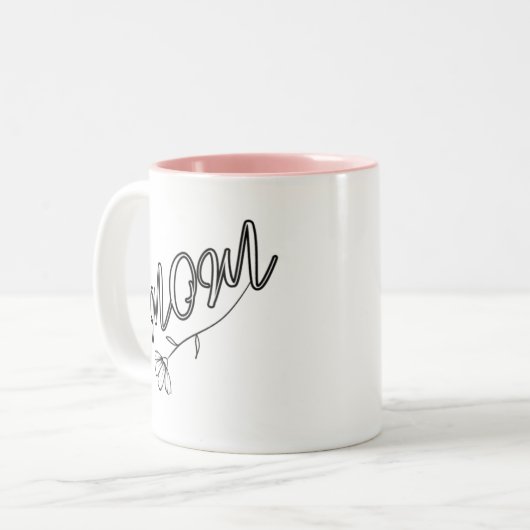 Elegant "MOM"-script met bloemontwerp Tweekleurige Koffiemok (Voorkant links)