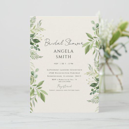 Elegant Moments Foliage Cream Vrijgezellenfeest Kaart (Staand voorkant)