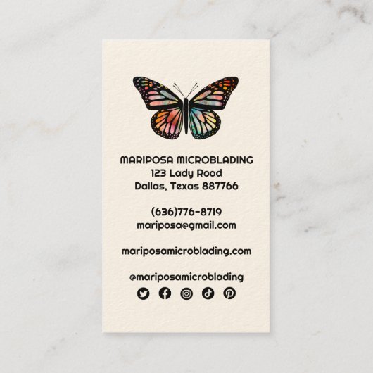 Elegant Monarch Butterfly Esthetician Beauty Salon Visitekaartje (Achterkant)