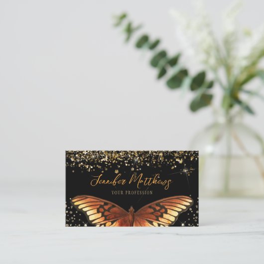 Elegant Monarch Butterfly Glitter Visitekaartje (Staand voorkant)