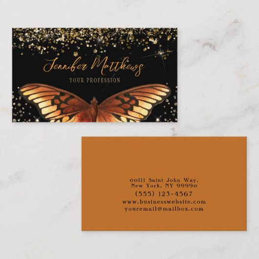 Elegant Monarch Butterfly Glitter Visitekaartje (Voorkant / Achterkant)