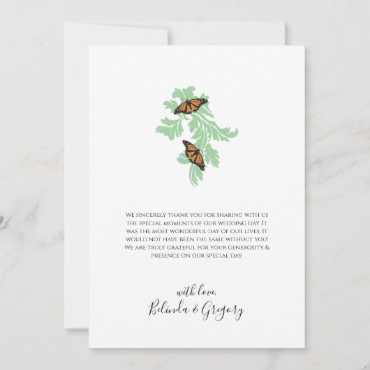 Elegant Monarch Butterfly Weddenschap Hartelijk da Bedankkaart (Voorkant)