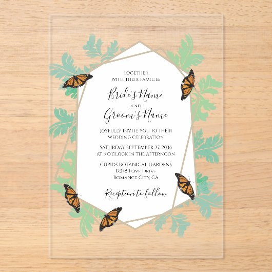 Elegant Monarch Butterfly Wedding Invitations Acryl Uitnodigingen (Voorkant)