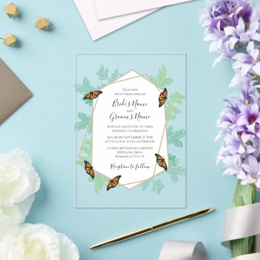 Elegant Monarch Butterfly Wedding Invitations Acryl Uitnodigingen (Insitu (Huwelijk))