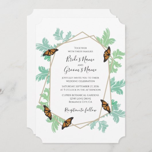 Elegant Monarch Butterfly Wedding Invitations Kaart (Voorkant / Achterkant)