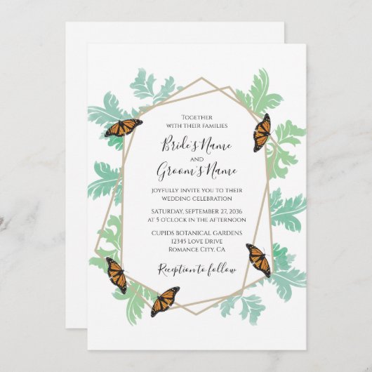 Elegant Monarch Butterfly Wedding Invitations Kaart (Voorkant / Achterkant)