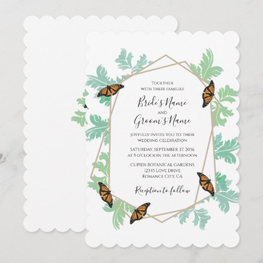 Elegant Monarch Butterfly Wedding Invitations Kaart (Voorkant / Achterkant)