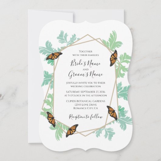 Elegant Monarch Butterfly Wedding Invitations Kaart (Voorkant)