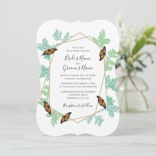 Elegant Monarch Butterfly Wedding Invitations Kaart (Staand voorkant)