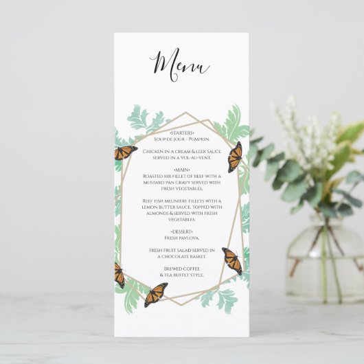 Elegant Monarch Butterfly Wedding Menu (Staand voorkant)