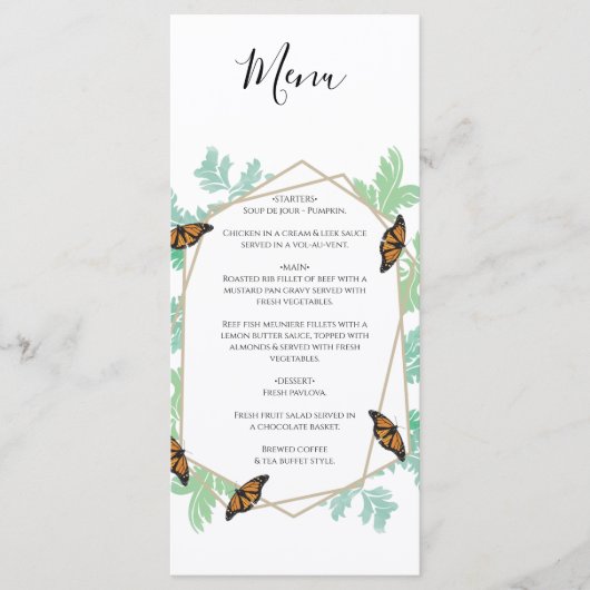 Elegant Monarch Butterfly Wedding Menu (Voorkant)