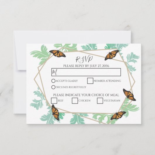 Elegant Monarch Butterfly Wedding RSVP-kaarten RSVP Kaartje (Voorkant)