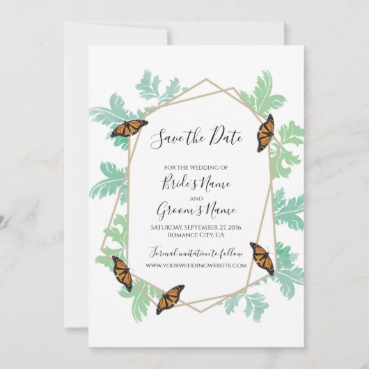 Elegant Monarch Butterfly Wedding Save the Date (Voorkant)