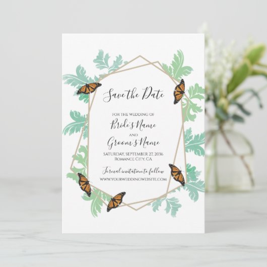 Elegant Monarch Butterfly Wedding Save the Date (Staand voorkant)