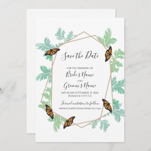 Elegant Monarch Butterfly Wedding Save the Date (Voorkant / Achterkant)