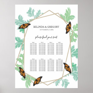 Elegant Monarch Butterfly Wedding Seding Chart Poster