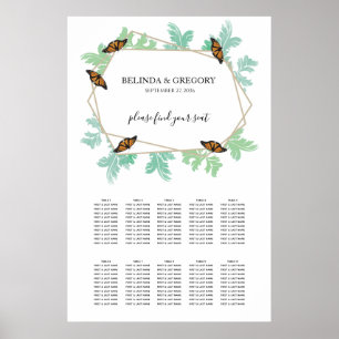 Elegant Monarch Butterfly Wedding Seding Chart Poster