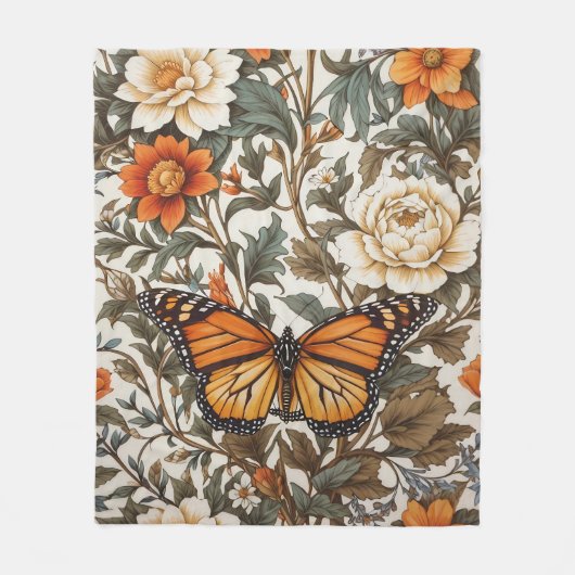 Elegant Monarch Butterfly William Morris Inspired  Fleece Deken (Voorkant)