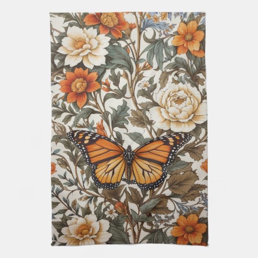 Elegant Monarch Butterfly William Morris Inspired Theedoek (Verticaal)