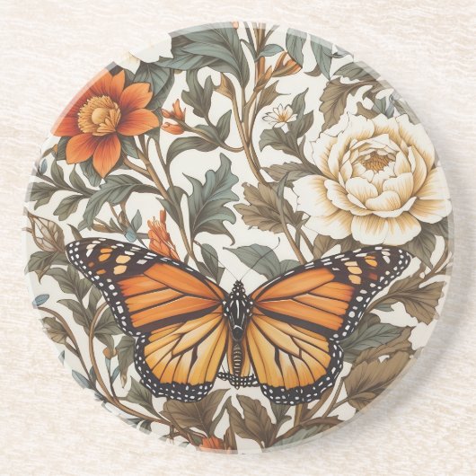 Elegant Monarch Butterfly William Morris Inspired  Zandsteen Onderzetter (Voorkant)