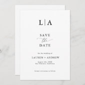 Elegant Mongram Zwart & Wit Bewaar de datum Kaart (Voorkant / Achterkant)