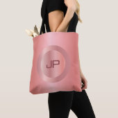 Elegant Mono gram roze Rose Gold Modern Sjabloon Tote Bag (Dichtbij)