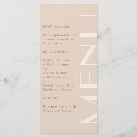 Elegant Monochromatische Big Type Weddenschap Menu (Voorkant)