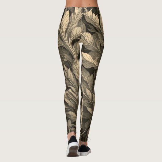  Elegant Monochrome Beige Botanische Patroon Leggings (Achterkant)