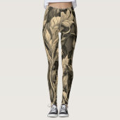  Elegant Monochrome Beige Botanische Patroon Leggings (Voorkant)