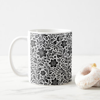 Elegant Monochrome Floral Batik Mug Coffee Cup Koffiemok
