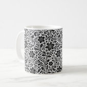 Elegant Monochrome Floral Batik Mug Coffee Cup Koffiemok (Voorkant links)