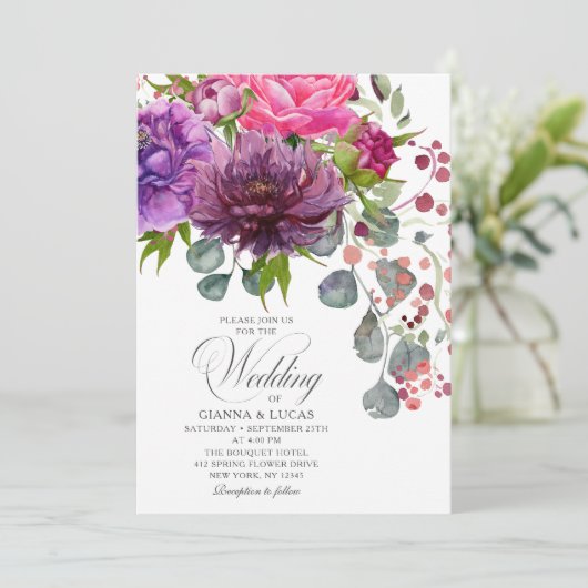 Elegant Monochrome Waterverf Floral Wedding Kaart (Staand voorkant)