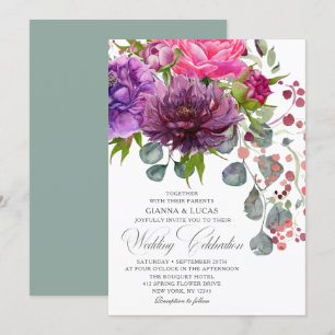 Elegant Monochrome Waterverf Floral Wedding Kaart