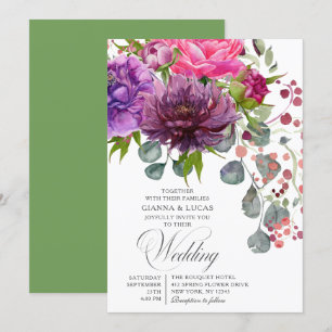Elegant Monochrome Waterverf Floral Wedding Kaart