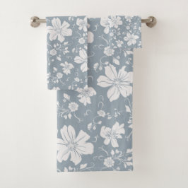Elegant monochroom bloemenpatroon blauw grijs bad handdoek