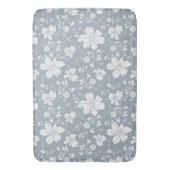 Elegant monochroom bloemenpatroon blauw grijs badmat (Voorkant Verticaal)