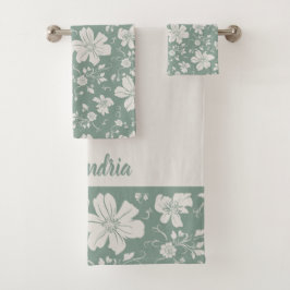 Elegant monochroom bloemenpatroon groen bad handdoek