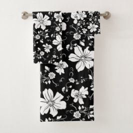 Elegant monochroom bloemenpatroon zwart wit bad handdoek