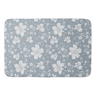 elegant monochroom bloempatroon blauw grijs badmat