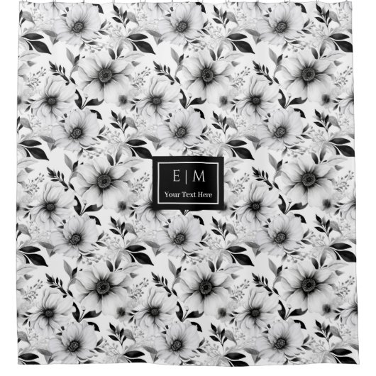 Elegant monochroom botanisch douchegordijn (Voorkant)